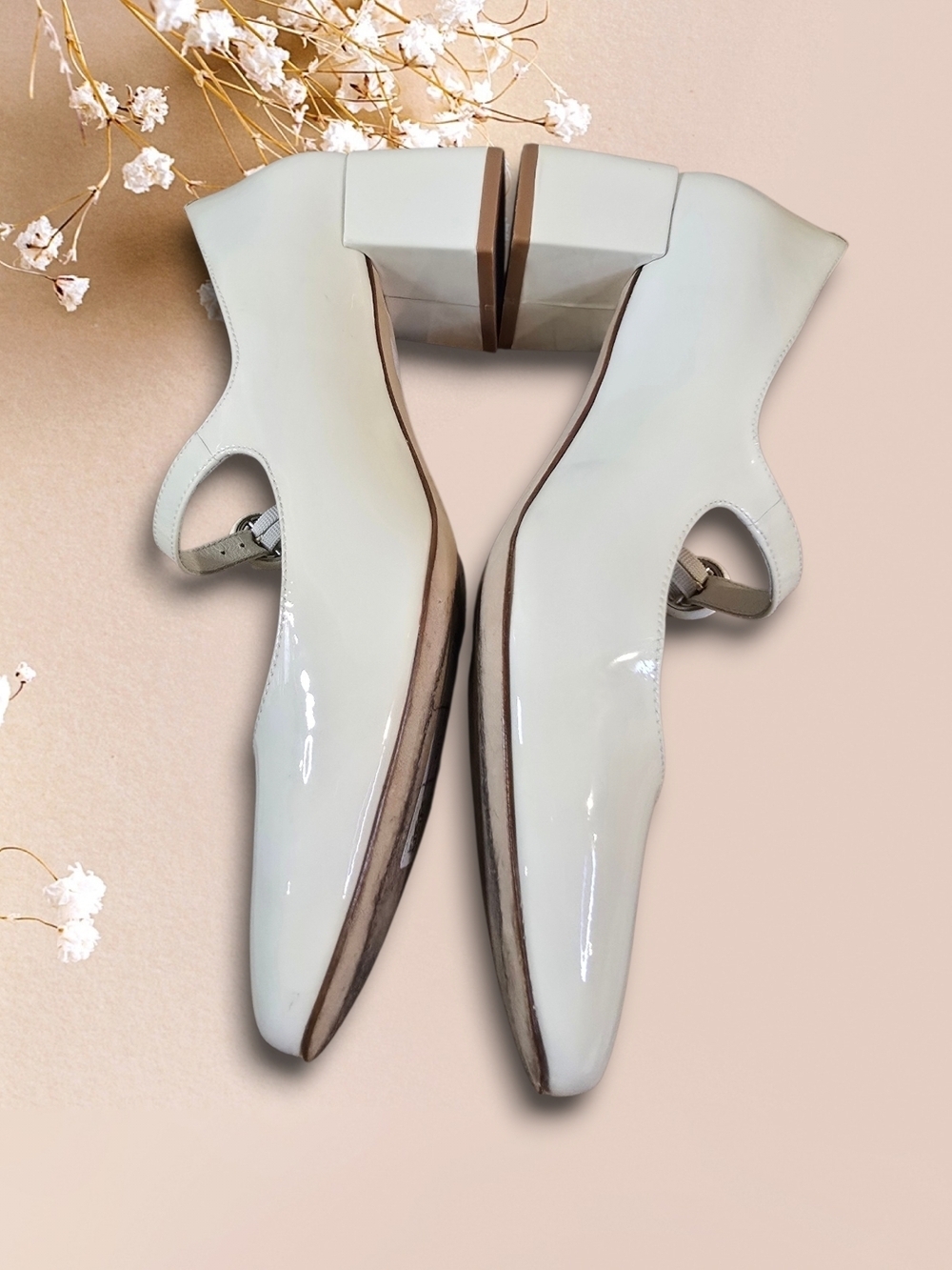Larroude Cream Patent Mary Jane Block Heels - Picture 3 of 6